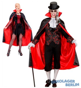 Halloween schwarzer Vampir Umhang 135 cm mit Kragen
