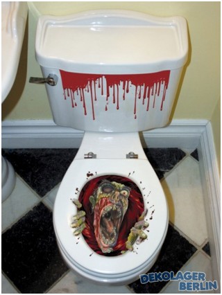 Halloween Toiletten Deko mit Zombie und Blut