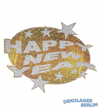 Silvester Deko Happy new year holographisch gold/silber