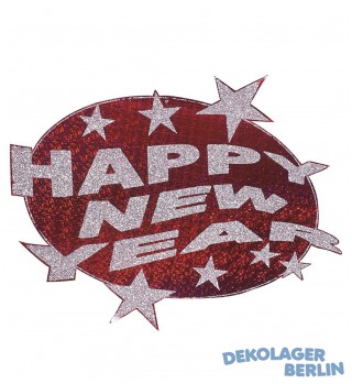 Silvester Deko Happy new year holographisch rot/silber