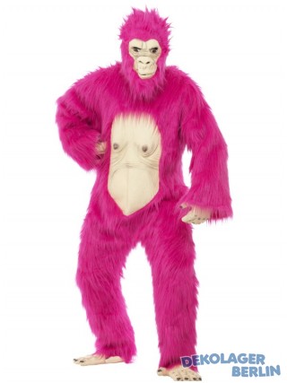 Gorilla Kostm Plsch mit Maske Handschuhen und Fssen Neon Pink