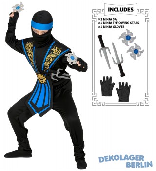 Blauer Ninja Samurai Kostm fr Kinder mit Waffen