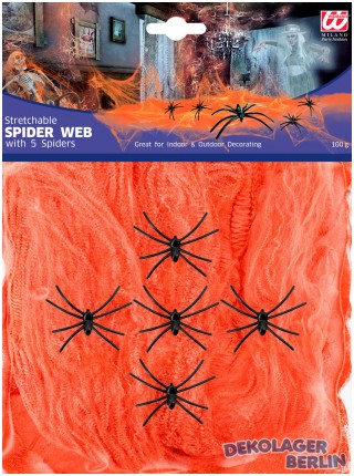 Halloween Riesen Spinnweben 100g orange mit Spinnen