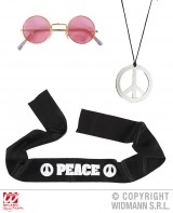 Hippie Set mit Brille Haarband und Peace Zeichen