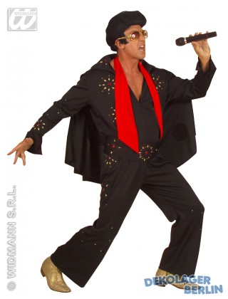 Elvis Kostüm schwarz mit roten Juwelen XL