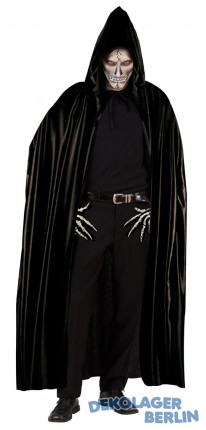 Halloween schwarzer Kapuzen Umhang 142 cm