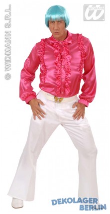 Disco Satin Rüschenhemd magenta pink XL