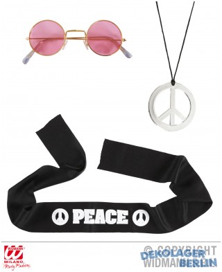 Hippie Set mit Brille Haarband und Peace Zeichen