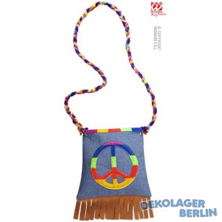 Hippie Handtasche mit Peace Zeichen und bunter Kordel