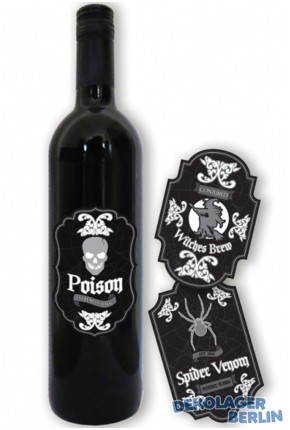 6 x Halloween Party Flaschen Etikett Poison