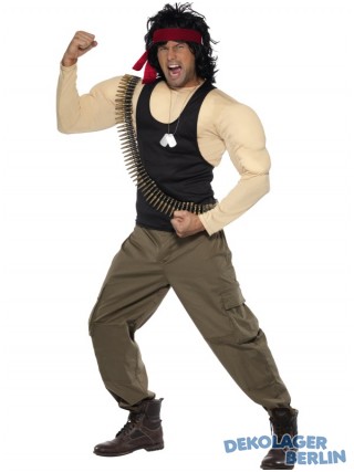 Original Rambo Kostüm mit Perücke und Patronengurt