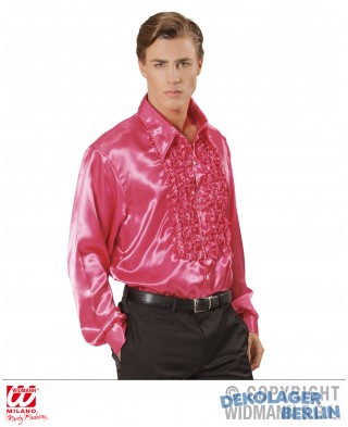 Disco Rüschenhemd 70 er Jahre aus Satin in pink