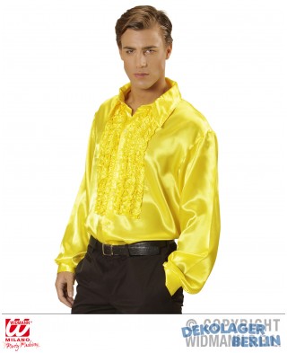 Disco Rüschenhemd 70 er Jahre aus Satin in gelb