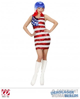 Sexy Damen Pailletten Kostüm Miss USA mit Stars and Stripes