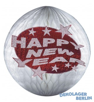 Silvester Deko Hängedeko Happy new year Wabenball rot silber