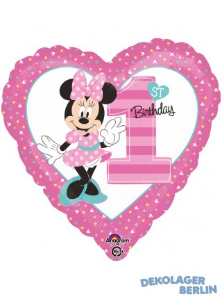 Folienballon Herz Minnie Mouse 1. Geburtstag