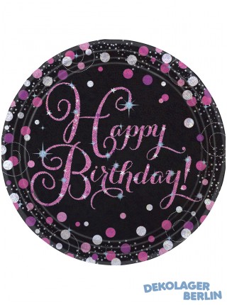 8 Party Teller funkelnder Geburtstag pink Happy Birhtday