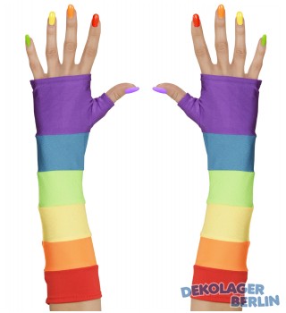 Fingerlose Regenbogen Satin Handschuhe