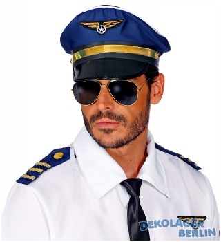 Piloten Kostüm Set Hut Brille und Schulterklappen