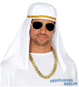 Scheich Kostüm Set Kopfbedeckung mit Brille und Goldkette