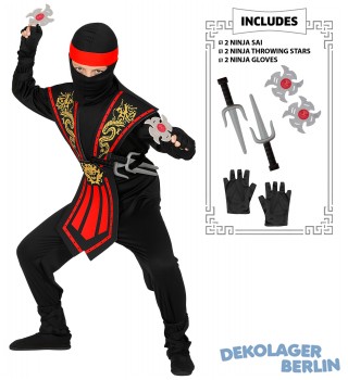Roter Ninja Samurai Kostüm für Kinder mit Waffen