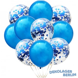 Set aus 10 Ballons Chrome & Konfetti in blau