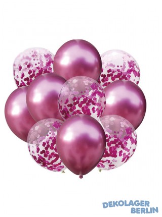 Set aus 10 Ballons Chrome & Konfetti in pink