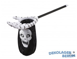 Halloween Betteltasche als Skelett mit Hand und Totenkopf
