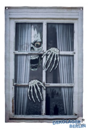 Fenstervorhang mit Skelett als Halloween Deko