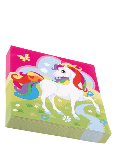 20 Party Servietten mit Einhorn Motiv