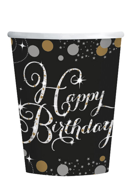 8 Party Becher funkelnder Geburtstag gold silber Happy Birthday