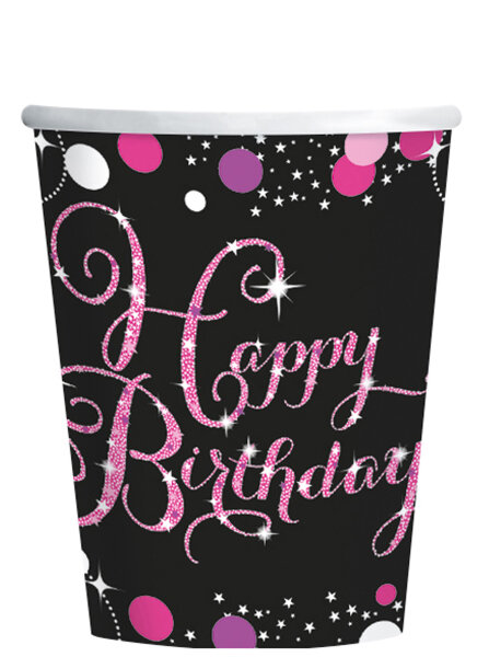 8 Party Becher funkelnder Geburtstag pink Happy Birthday