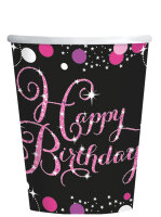 8 Party Becher funkelnder Geburtstag pink Happy Birthday
