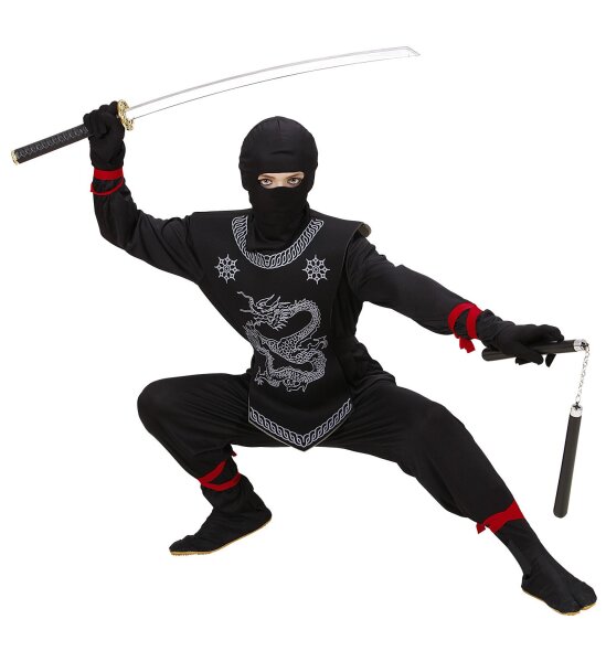 Black Ninja Samurai Kostüm für Kinder Größe: 128
