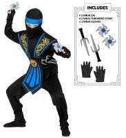 Blauer Ninja Samurai Kostüm für Kinder mit Waffen