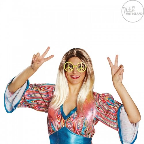 Hippie Peace Brille für die 70er Jahre Party gelb