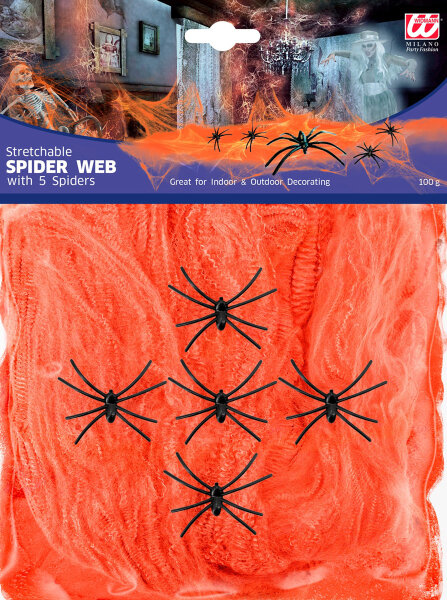 Halloween Riesen Spinnweben 100g orange mit Spinnen
