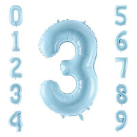 Folienballon hellblau als Zahlenballon 0 bis 9 86cm...
