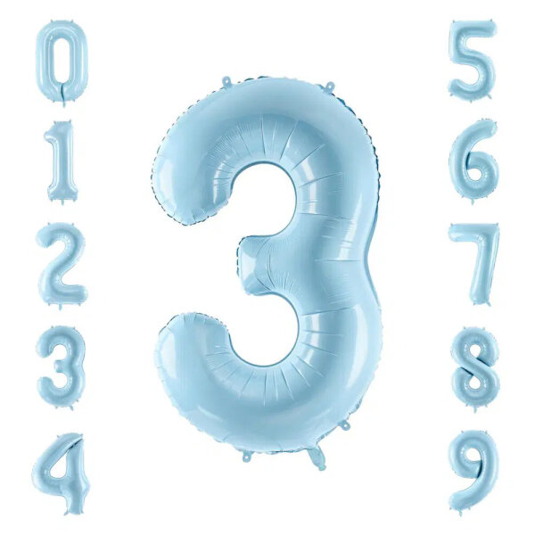 Folienballon hellblau als Zahlenballon 0 bis 9 86cm   Farbe: 3