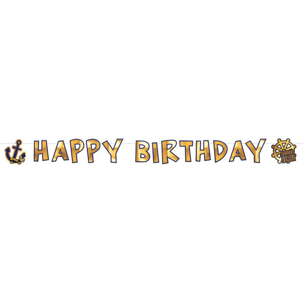 Goldene Happy Birthday Girlande zum Geburtstag Piraten