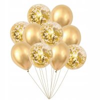 Set aus 10 Ballons Chrome & Konfetti in Gold