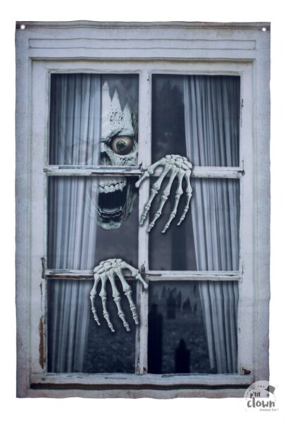 Fenstervorhang mit Skelett als Halloween Deko