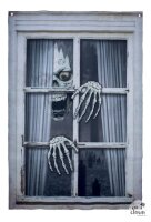 Fenstervorhang mit Skelett als Halloween Deko