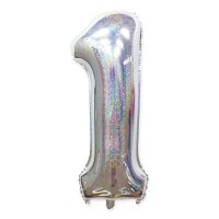 Folienballon holografisch silber als Zahlenballon 0 bis 9...
