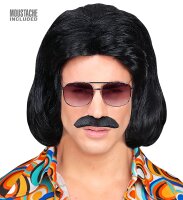 70 er Jahre Dandy Perücke mit Bart in schwarz