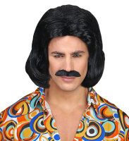70 er Jahre Dandy Perücke mit Bart in schwarz