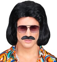 70 er Jahre Dandy Perücke mit Bart in schwarz