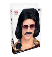 70 er Jahre Dandy Perücke mit Bart in schwarz