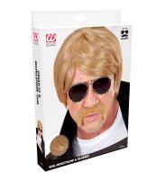 Chuck Perücke blond mit Bart und Brille