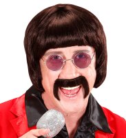 60er Beat Star Pilzkopf Perücke braun mit Bart und Brille